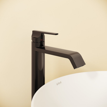A4281439 VitrA Suit Tall Basin Mixer with Top Handle in Gloss Black Lifestyle