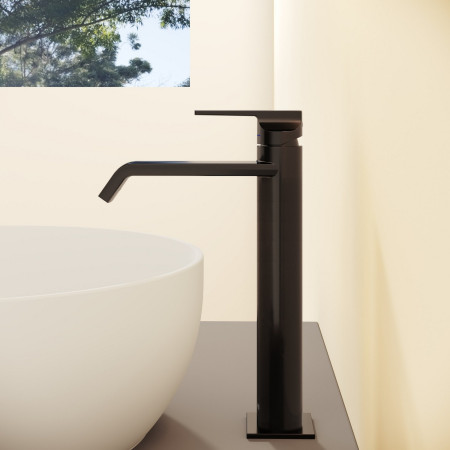 A4281439 VitrA Suit Tall Basin Mixer with Top Handle in Gloss Black Side View