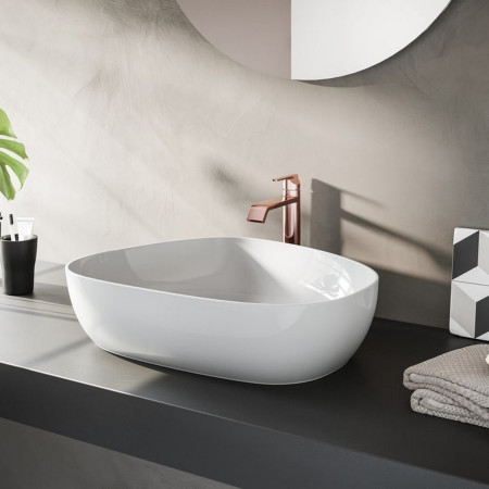 A4281429 VitrA Suit Tall Basin Mixer with Top Handle in Soft Copper Lifestyle