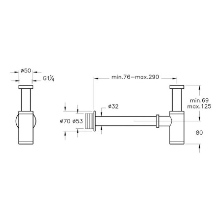 A4512334 VitrA Universal Basin Bottle Trap in Brushed Nickel Dimensions