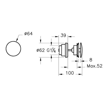 A4514829 VitrA Universal Free Flowing Soft Copper Basin Waste Dimensions