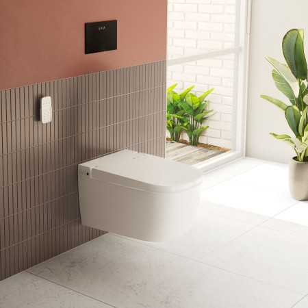 5674B003-6103 VitrA V Care Essential Rimless Smart Wall Hung White Shower Toilet and Seat Lifestyle