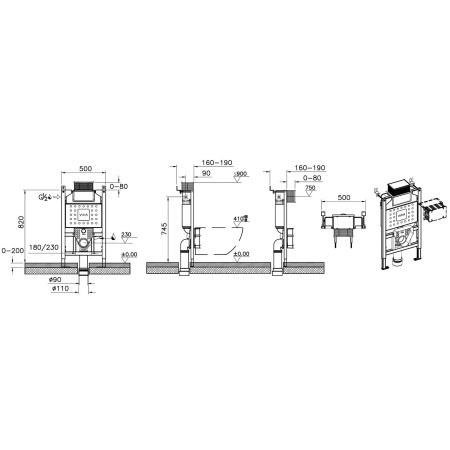 761-5805-01UK VitrA V Fix Prime 820mm Wall Hung Reduced Height Toilet Frame and Cistern Dimensions