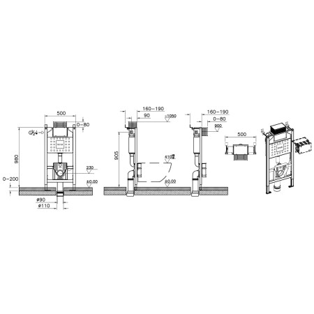 761-5825-01UK VitrA V Fix Prime 980mm Wall Hung Reduced Height Toilet Frame and Cistern Dimensions