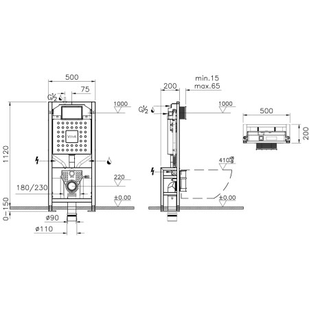 762-4805-01 VitrA V Fix Prime Floor Fixation Wall Hung WC Frame and Cistern Dimensions