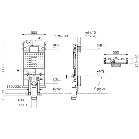768-5800-01 VitrA V Fix Prime Slimline Wall Hung WC Frame and Cistern Dimensions