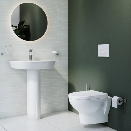 7275L003-0001 VitrA Zentrum 650mm 1TH Wall Hung Basin with Full Pedestal
