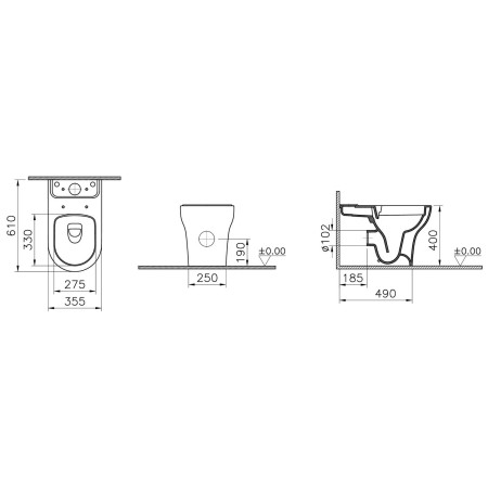 7783L003-0585 VitrA Zentrum Close Coupled Back to Wall Rimless WC Pan and Seat Dimensions