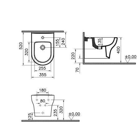 7788L003-0288 VitrA Zentrum Round Wall Hung White Bidet Dimensions