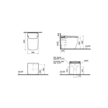 72324036217 Vitra V Care Prime Rimless Floorstanding Shower Toilet (2)