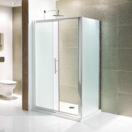58.022 Volente 1800mm Chrome Frosted Glass Sliding Shower Door with Side Panel