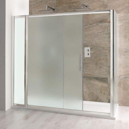 58.018 Volente 1400mm Chrome Frosted Glass Sliding Shower Door with 300mm Inline Panel
