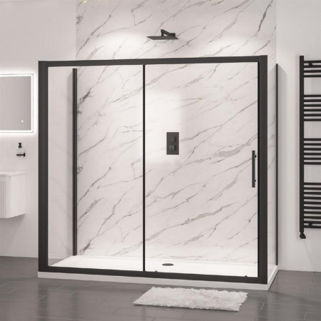 58.488 Volente 1400mm Matt Black 6mm Sliding Shower Door with Side Panel