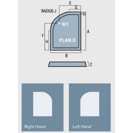158.711 Volente 1100mm x 760mm Right Hand Offset Quadrant Shower Tray Line Drawing