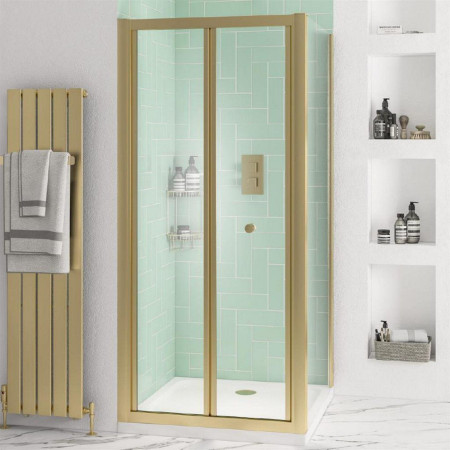 Volente Brushed Brass 760mm Bifold Shower Door