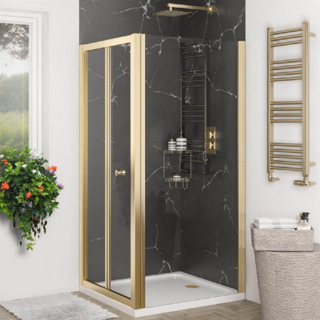58.592 Volente Brushed Brass 760mm Bifold Shower Door with Side Panel