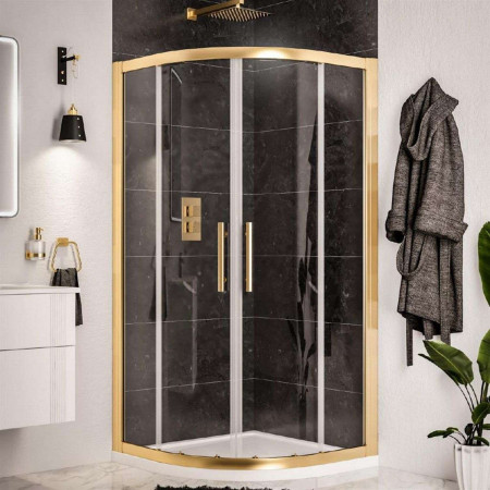 Volente Brushed Brass 1000mm Double Door Quadrant Shower Enclosure