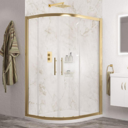 Volente Brushed Brass 1000 x 800mm Double Door Offset Quadrant Shower Enclosure