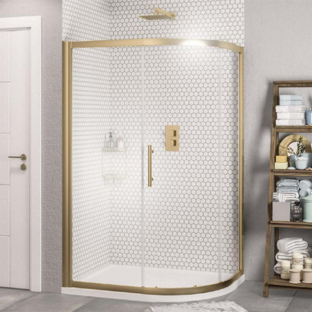 Volente Brushed Brass 1200 x 760mm Single Door Offset Quadrant Shower Enclosure