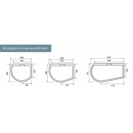58.104 Volente Chrome 1000 x 850mm Spacesaver Offset Quadrant Shower Enclosure Dimensions