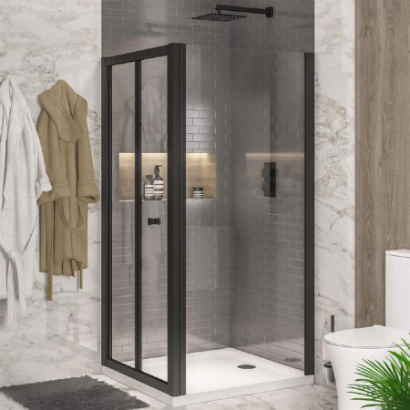 58.515 Volente Matt Black 1000mm Bifold Shower Door with Side Panel