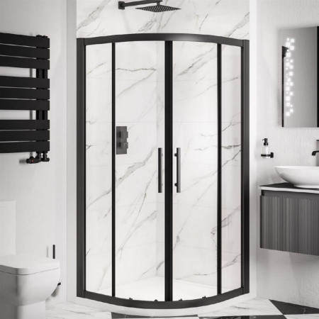 Volente Matt Black 900mm Double Door Quadrant Shower Enclosure