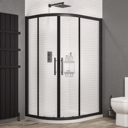Volente Matt Black 1000 x 700mm Double Door Offset Quadrant Shower Enclosure