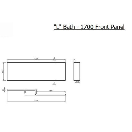 Ajax L Shaped 1700mm Shower Bath Front Panel Diagram