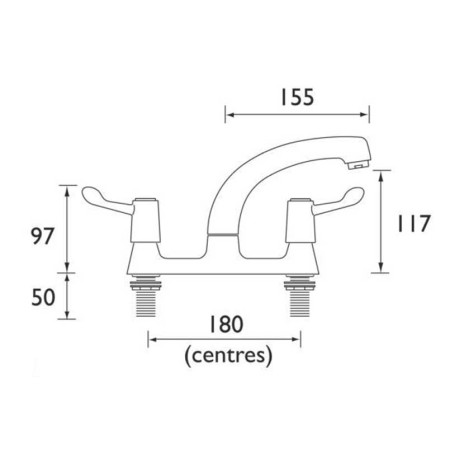 Bristan Value Lever Deck Sink Mixer, Chrome Plated With Ceramic Disc Valves Technical Drawing