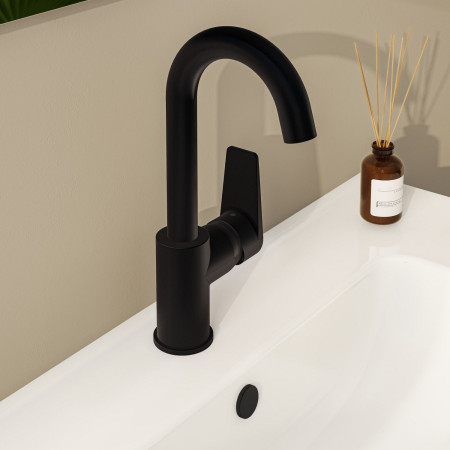 A4316536VUK VitrA Flow Square Matt Black Basin Mixer with Swivel Spout Lifestyle