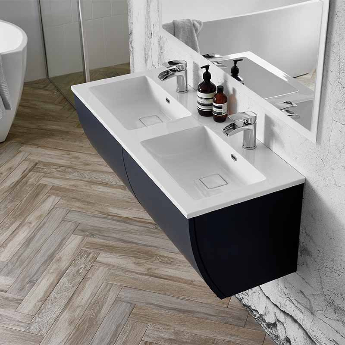 Elation Kiyo 1100mm Wall Hung Indigo, Double Sink Bathroom Vanity Units Uk