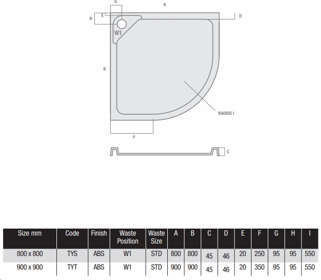 MX Expressions 800mm Hidden Waste Quadrant Shower Tray
