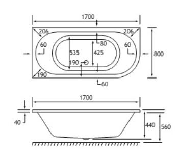 42.0053 Biscay Technical Drawing DE 1700 x 800mm Left Hand