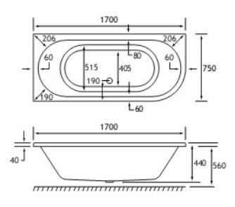 42.0053 Biscay Technical Drawing DE 1700 x 750mm Left Hand