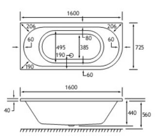 42.0055 Biscay Technical Drawing DE 1600 x 725mm Left Hand