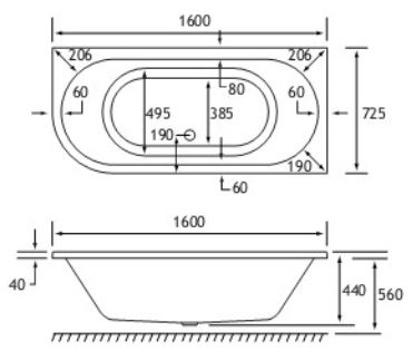 42.0054 Biscay Technical Drawing DE 1600 x 725mm Right Hand