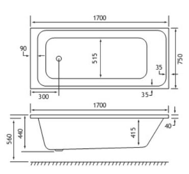 Milan Technical Drawing SE 1700 x 750mm