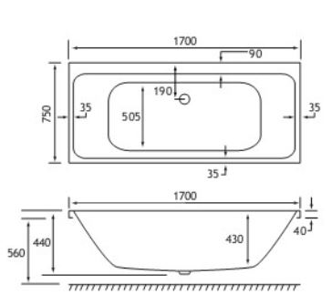 Milan Technical Drawing DE 1700 x 750mm