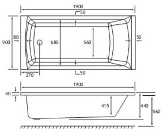 Rockall Technical Drawing SE 1900 x 900mm