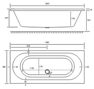 42.0141 Biscay Straight Edge Technical Drawing DE 1800 x 800mm