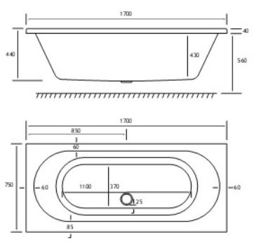 42.0142 Biscay Straight Edge Technical Drawing DE 1700 x 750mm