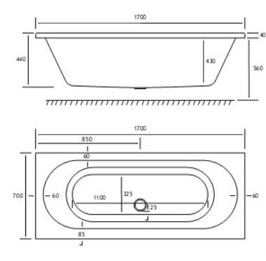 42.0143 Biscay Straight Edge Technical Drawing DE 1700 x 700mm
