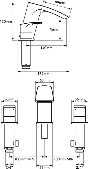 Francis Pegler Lamina Three Hole Bath Filler