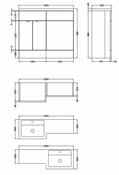 Hudson Reed Fusion Full Depth 1000mm Combination Unit with Basin in Gloss White RH