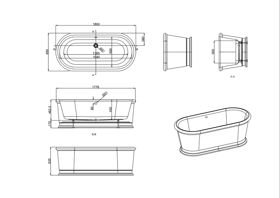 Burlington London Round Soaking Tub 1800mm