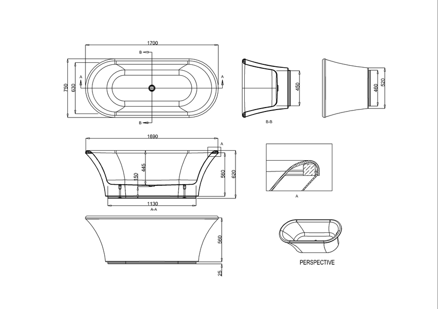 Burlington Brindley Soaking Tub with Surround 1700mm