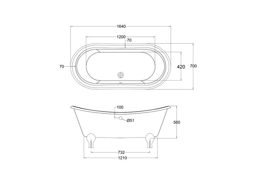 Burlington Bateau Double Ended 1700mm Bath