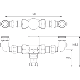 Bristan 15mm TMV3 Thermostatic Mixing Valve with Isolation Elbows