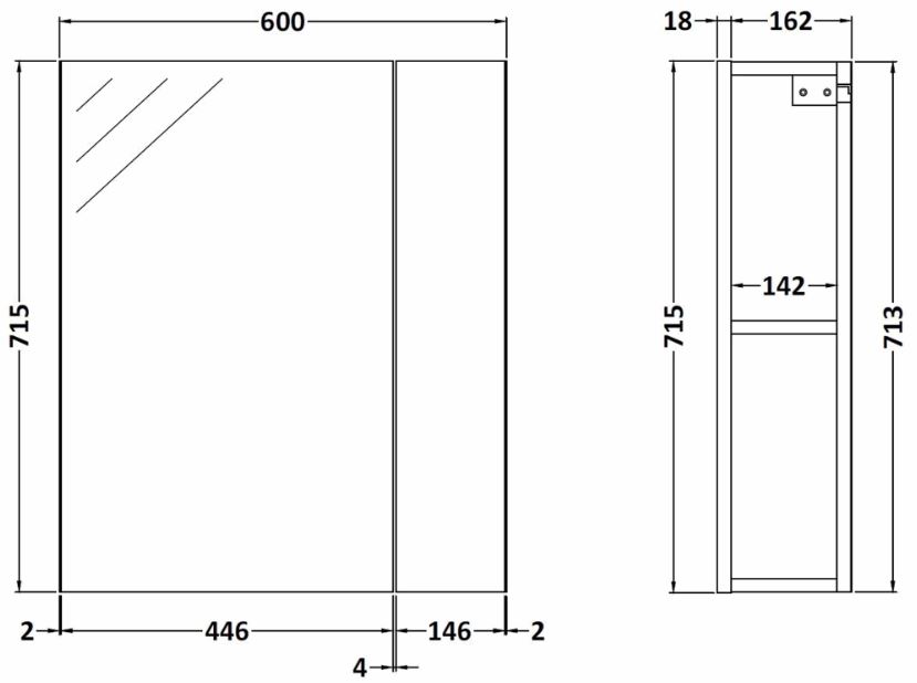 Hudson Reed Fusion Slimline 600mm Mirror Unit in Gloss White