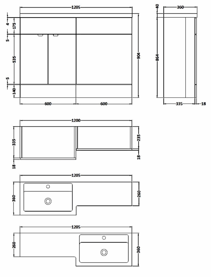 Hudson Reed Fusion Combination 1200mm Full Depth Unit in Gloss White LH